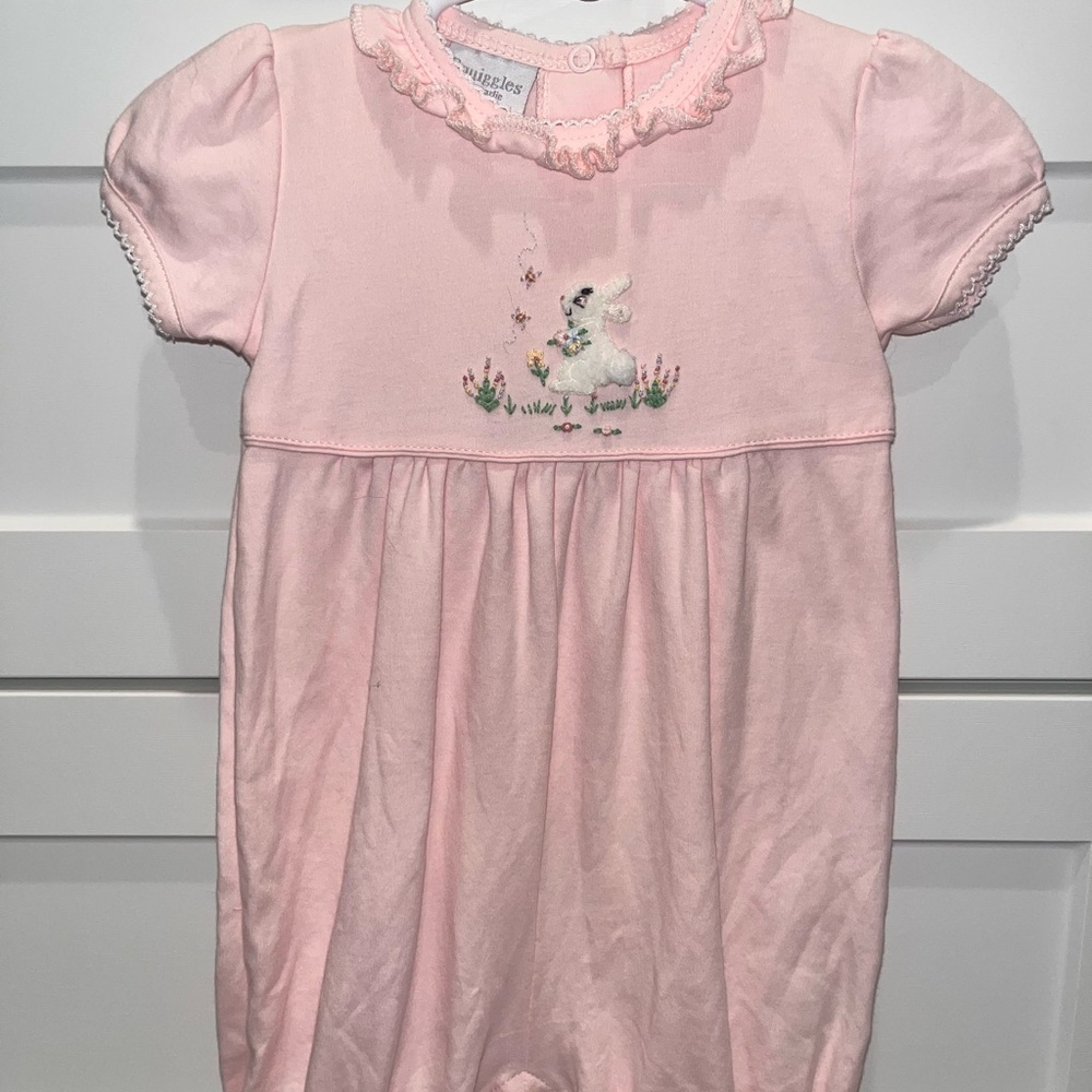 Pink Bodysuit with Embroidery and Ruffle Neckline